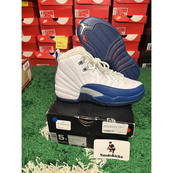 NIKE AIR JORDAN 12 RETRO BG WHITE-FRENCH BLUE SZ 5Y-WOMENS SZ 6.5 [153265-113]